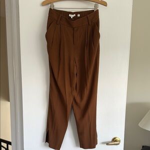 Vince Stove Pipe Pull On Brown Pleated Trousers